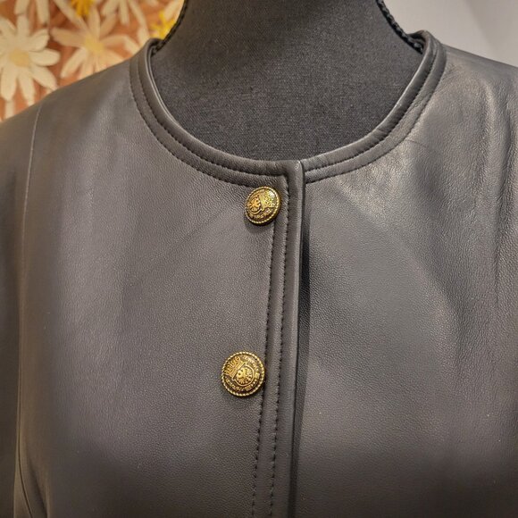 Designer Cropped Black Leather Women's Jacket NWT Medium - Picture 4 of 16